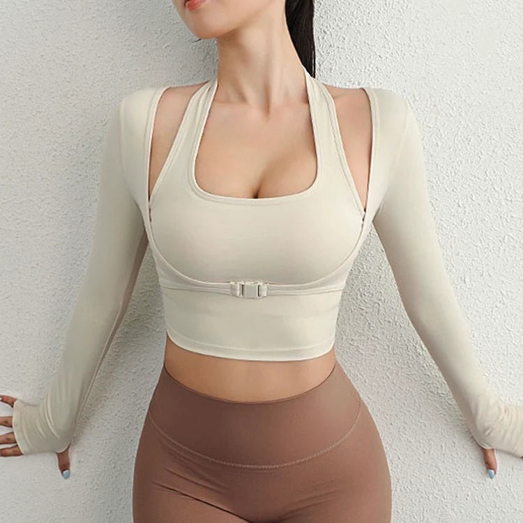 Cutout Built-In Bra Top with Thumb Hole